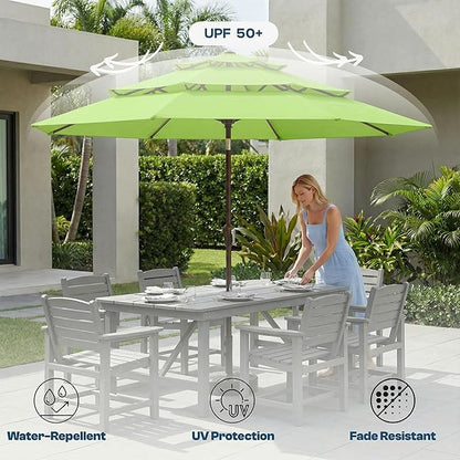 10ft Patio Umbrella, 3 Tier Outdoor Market Table Umbrellas with 8 Fiberglass Ribs and Push Button Tilt, Windproof, Vented Canopy, UV Protection for Deck, Pool, Backyard