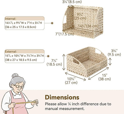 GRANNY SAYS Wicker Storage Baskets for Shelves, Large Wicker Basket with Handles, Trapezoid Woven Baskets for Storage, Decorative Basket for Home Decor, Butter Milk