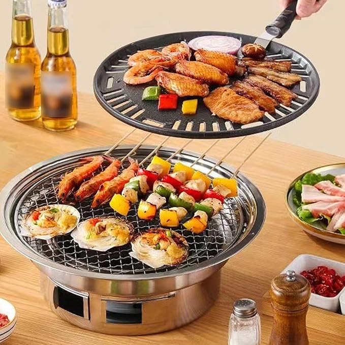 Korean Grill Korean Bbq Grill Portable Charcoal Grills With Non-stick Pan & Net Small Indoor/outdoor Charcoal