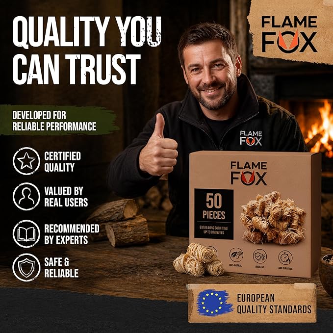 FlameFox Fire Starters 50 pcs – Natural Wood Wool Tumbleweed Fire Starter – Odorless Long Burning and Eco Friendly Firestarters – for Fireplace, Campfire, Grill, BBQ, Charcoal, Wood Stove & Fire Pit