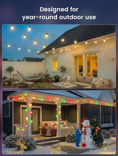 woohaha Smart Outdoor String Lights 45FT(37+8 Color Changing Patio Lights | 19 RGB+IC Shatterproof LED Bulbs,Multicolor&Warm White,Dimmable,Waterproof,APP&2.4G Remote,Custom Colors for Outside Decor