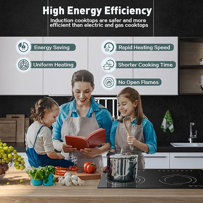 Induction Cooktop with 2 Burners, Horizontal Electric Stove, Built-In Induction Cooker, 1800W Sensor Touch Electric Cooktop, 9 Power Levels, Timer, Safety Lock, 120V, 20 Inch