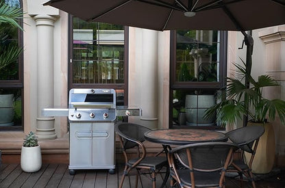 Monument Grills Mesa Series, Outdoor Barbecue Stainless Steel 3 Burner Propane Gas Grill, 48,000 BTU Patio Garden Grill with Side Burner and Knob Controls, Mesa305 with BBQ Cover