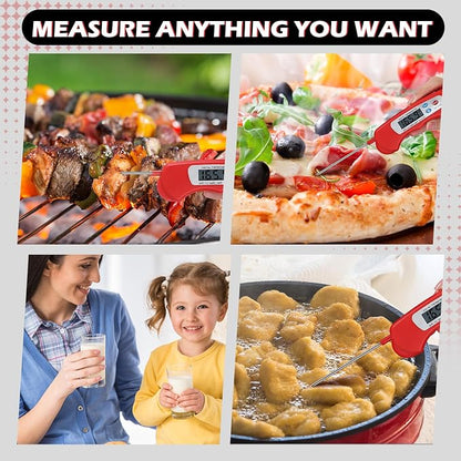 Xuhal 12 Pcs Digital Meat Thermometer with Probe Waterproof Instant Read Foldable Food Thermometer with Magnet for Kitchen Grilling Cooking Turkey Baking BBQ(Red)