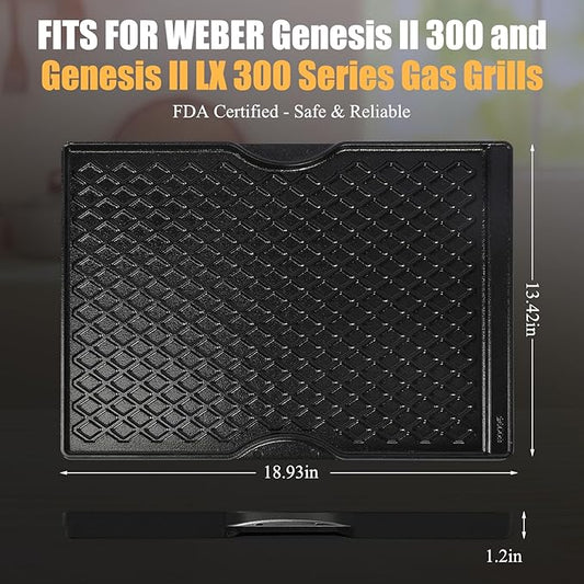 Cast Iron Griddle for Weber Genesis II 300 Series Replacement for Genesis II E-310 E-315 E-325 E-330 E-335 S-310 S-335 S-345 & LX 300 (2017+), 18.75" x 13.25" Flat Top Grill Plate 66095 66802 66805