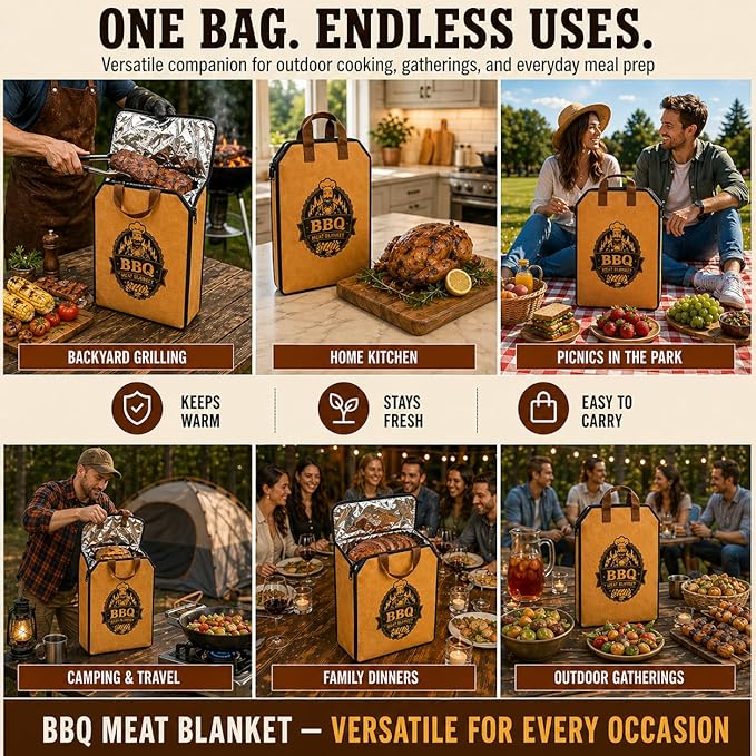 BBQ Blanket for Resting Meat – 21" 5-Layer Insulated Meat Resting Bag for Brisket, Turkey & Chicken | Food Warmer Bag for Smoking | BBQ Gifts for Men, Dad, Husband & Boyfriend