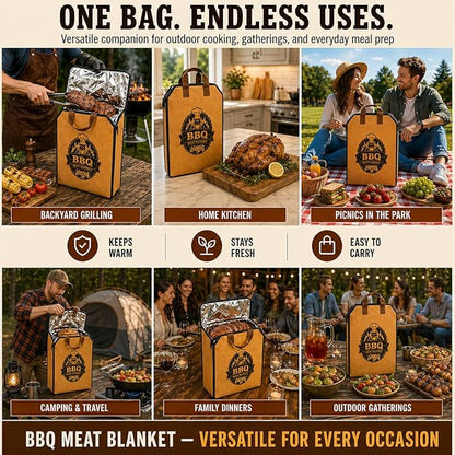BBQ Blanket for Resting Meat – 21" 5-Layer Insulated Meat Resting Bag for Brisket, Turkey & Chicken | Food Warmer Bag for Smoking | BBQ Gifts for Men, Dad, Husband & Boyfriend