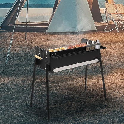 Barbecue Charcoal Grill, 27.56 * 15.75 * 9.25in Charcoal Grill Height Adjustable Barbecue Grill Outdoor Cooking Grills Portable Bbq Tool Kits with Seasoning Board for Outdoor Cooking Barbecue Picnics