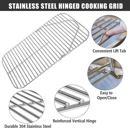SafBbcue Stainless Steel Hinged Cooking Grid for PK Grill Smoker 300 Series Cooking Grate for PK Grills (1997-2020) BBQ Griddle with Lift Tab 304 Stainless Steel, Compatible with PK99011