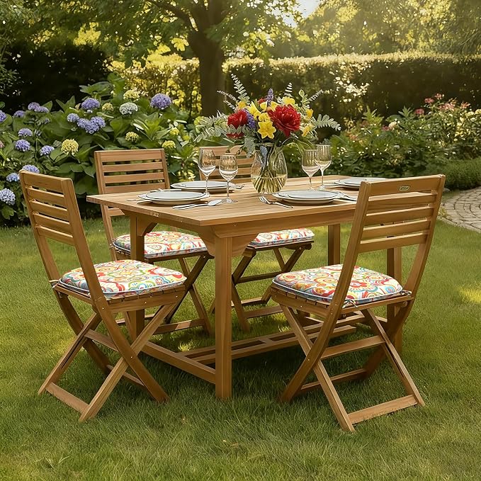 DYTXIII Set of 4 Outdoor Chair Cushions with Ties,Water Repellent Patio Chair Pads 17"x 16" for Outdoor Furniture,Round Corner Seat Cushions for Garden Yard Kitchen Flower Red