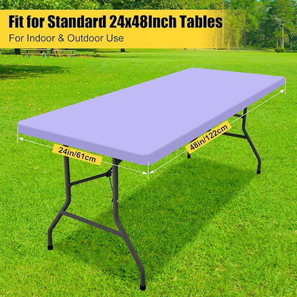 Smiry Rectangle Tablecloth, Elastic Fitted Flannel Backed Vinyl Tablecloths for 4ft Folding Tables, Waterproof Wipeable Table Covers for Indoor, Outdoor, Picnic and Camping (Lavender, 24"x48")