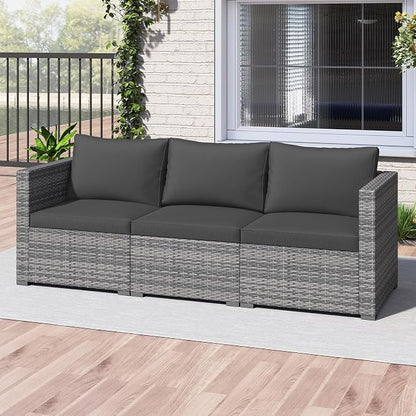 Tangkula 3 Seat Outdoor Wicker Sofa Set, Modular PE Rattan Patio Cushioned Sectional Couch Set, Outside Furniture Set for Deck, Backyard, Porch, Garden & Poolside (Black)