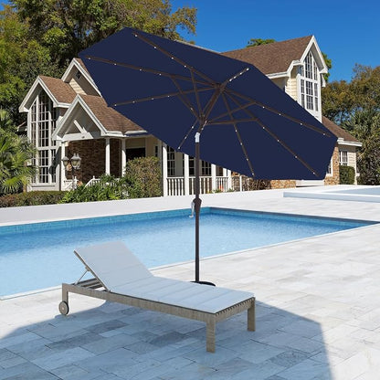 9FT Patio Umbrella with Solar Lights,Outdoor Market Umbrella with Tilt and Crank, LED Lighted Table Umbrella for Garden,Deck,Backyard,Pool,Beach (Navy)