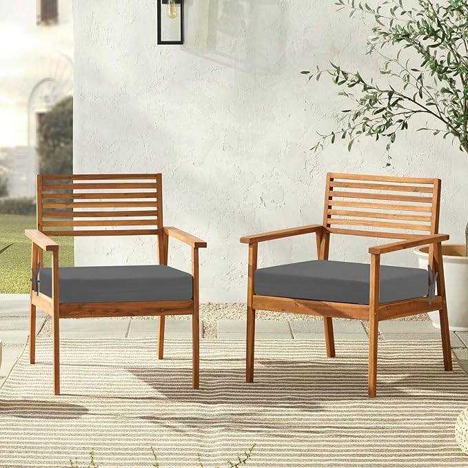 downluxe Outdoor Chair Cushions Set of 4 for Patio Furniture, Water-Resistant Square Corner Patio Chair Cushions with Ties, High Density Foam Outdoor Seat Cushion, 18.5" X 16" X 3", Dark Grey