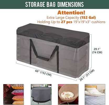 Rachmi Cushion Storage Bag (152 Gal) 60 Inch with Zipper & Padded Handle, Outdoor Oversized Heavy Duty 600D Water-resistant Moving Bag, (60"Wx20"Dx29"H, Extra Large)
