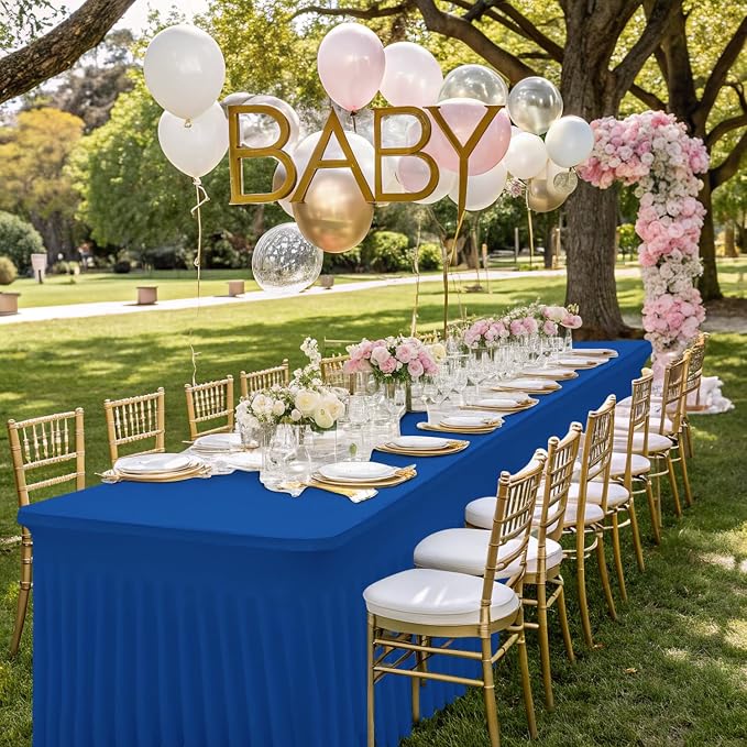 Smiry Spandex Elastic Fitted Table Cloth Skirt for 4FT Rectangle Table | Stretch Washable Table Cloth, Banquet Table Cover for Wedding, Party, Indoor & Trade Shows, (Blue, 48Lx24Wx30H)