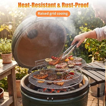 for Big Green Egg-XL 5-Piece Upgraded Replacement Kit for Large Eggspander, Including Multi-Function Grill Rack,Conveggtor Basket, Made of Stainless Steel, Expanded Cooking System