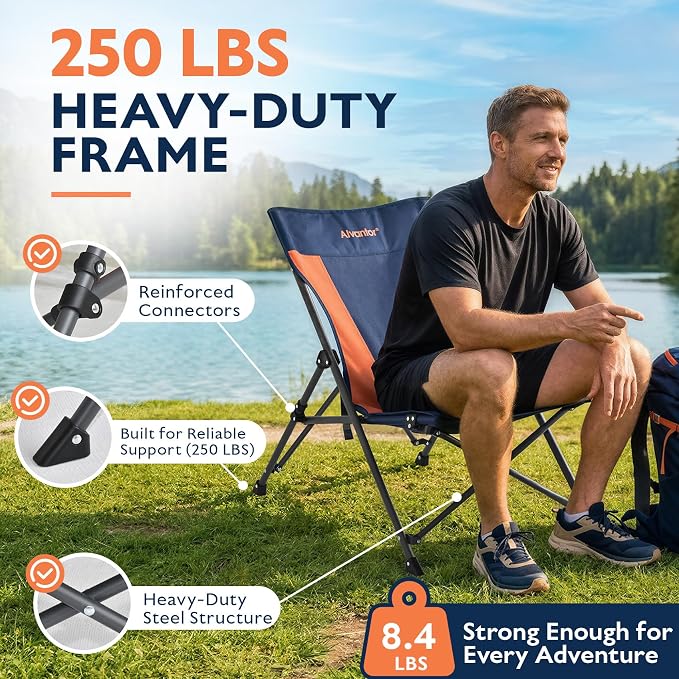 Alvantor® Camping Chair, High Back Folding Beach Chair Breathable for Outdoor, Ergonomic Backrest, Easy Use Portable Lawn Chair Seat for Travel, Fishing, Pinic, Sports Events, 20"x28"x28"