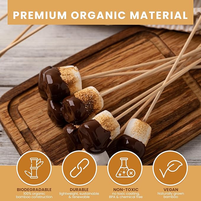 DecorRack 10" Natural Bamboo Skewers Sticks, 400 Wood Skewers for Grilling, BBQ, Kabob, Appetizers, Fruits, Smores, Cocktail, Brunch, Fondue Sticks, Barbeque, DIY Crafting, 10 inch (400 pack)