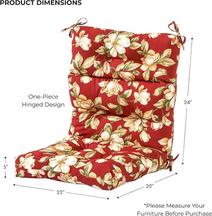 Outdoor Tufted High-Back Chair Cushions, One-Piece Hinged Seat and Back Design, Reversible with 4 Ties, Durable Polyester Fabric, Recycled Fiber Fill - Single, Roma Floral