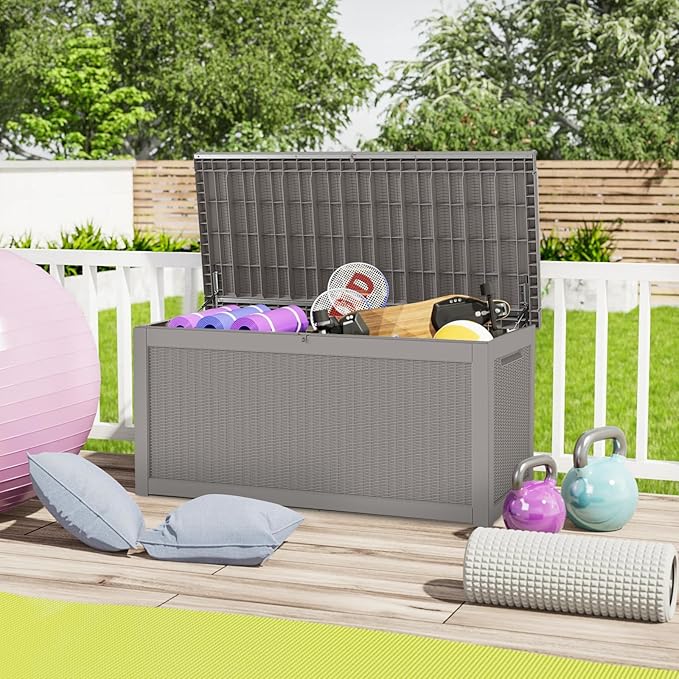 FEFLO 260 Gallon Waterproof Resin Outdoor Storage Box, Lockable & UV Resistant Patio Deck Boxes, Outside Storage for Patio Cushions, Pool Toys, Garden Tools & Package Delivery, Brown