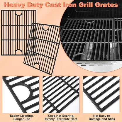 Grill Parts for Nexgrill 5 Burner 720-0888 720-0888N 720-0888A,4 Burner Nex-grill 720-0830H 720-0830 Cast Iron Grill Grate, Porcelain Steel Heat Plate, Burner Replacement Kit for Home Depot Nex grill