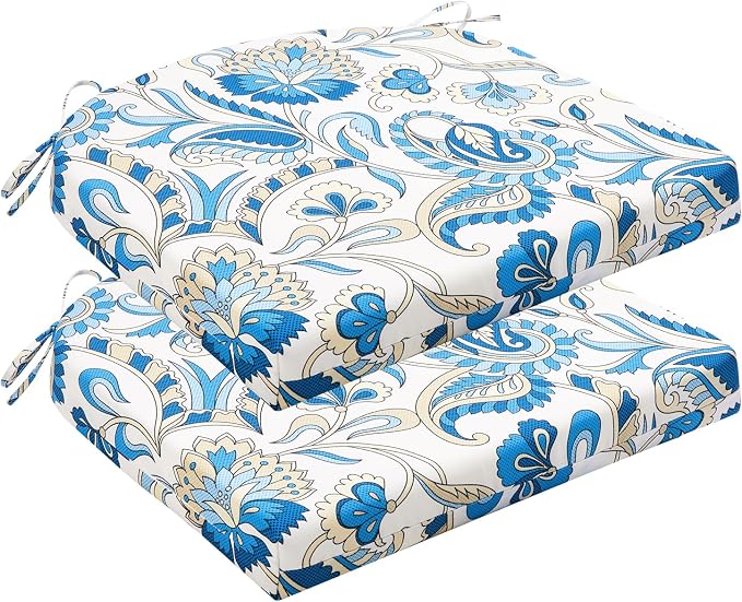 HARBOREST Outdoor Chair Cushions Set of 2, Water Resistant Patio Chair Cushions with Ties, Outdoor Seat Cushions for Patio Furniture, 17"x16"x2", Blue Butterfly