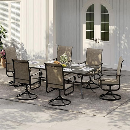 GarveeLife Patio Swivel Chair Set of 4, All-Weather Outdoor Dining Chairs with High Back, Rocker-Swivel Combo Patio Chairs for Backyard Deck Poolside, Brown