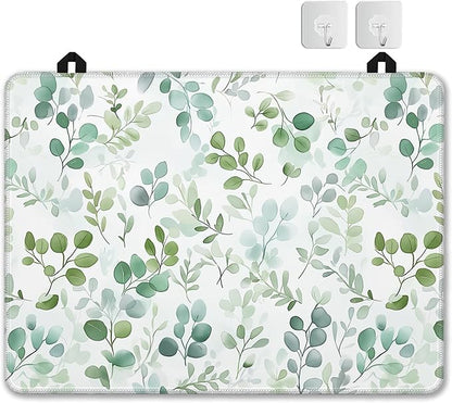 Electric Stove Top Cover,Eucalyptus Leaves Stove Cover for Glass Top Electric Stove,Watercolor Green Leaf Heat Resistant Flat Top Stove Mat Countertop Protector, 28 x 20 Inch