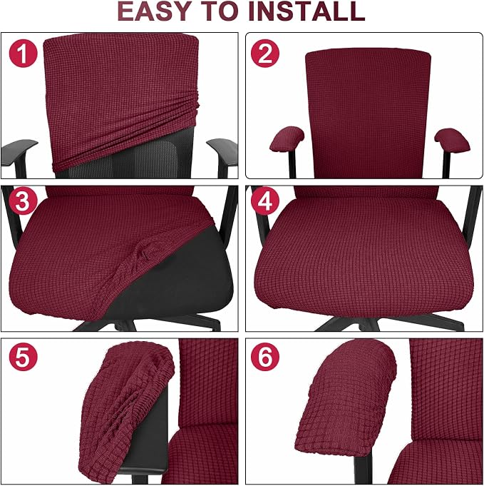 Tallew 4 Pcs Office Chair Covers Stretchable Armrest Seat,XL,Burgundy | Universal Fit Office Desk Chairs, Protective Seat Backrest Slipcovers, Stretchable Prevent Wear, Easy Install for Rotating