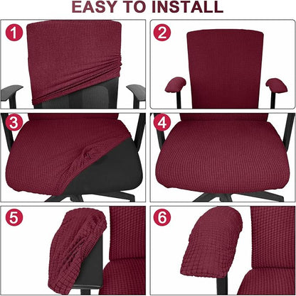 Tallew 4 Pcs Office Chair Covers Stretchable Armrest Seat,XL,Burgundy | Universal Fit Office Desk Chairs, Protective Seat Backrest Slipcovers, Stretchable Prevent Wear, Easy Install for Rotating
