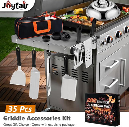 35Pcs Griddle Accessories Kit for Blackstone, Joyfair Flattop Grill Spatula | Grilling Accessory Tool Set with Stainless Steel Griddle Spatula Smash Burger Press Basting Cover Patty Maker For Outdoor BBQ