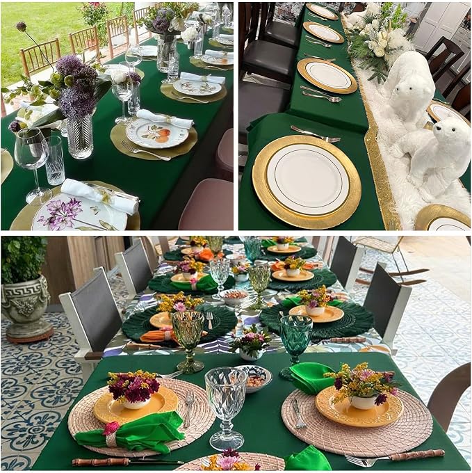8 Pack Hunter Green Rectangle Table Cloth 60 x 102 Inch For 6 Foot Tables | Wrinkle Resistant Tablecloth, Washable Polyester Fabric, Rectangular Tablecloth for Wedding Party Banquet Buffet