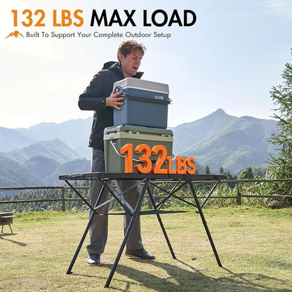 Portal 4 ft Folding Camping Grill Table Heavy Duty Portable Outdoor for BBQ | Iron Mesh Folding Grill Table with 2 Adjustable Heights(15" & 29"), Heat-Resistant Tabletop for BBQ & Outdoor Cooking Gray