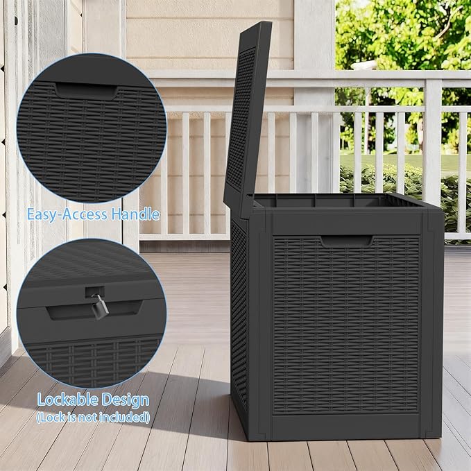 35-Gallon Outdoor Storage Box, Waterproof Deck Box for Patio Cushions, Garden Tools, Pool Accessories, Lockable Outside Storage Bin for Backyard & Deck (Black)