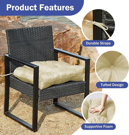 IPYNBAP Outdoor Chair Cushions Set of 2, Patio Chair Cushions with Ties, 17x17+4” Tufted Outdoor Seat Cushions, Waterproof Patio Furniture Cushions, Outdoor Dining Chair Pads, Beige (Pack of 2)