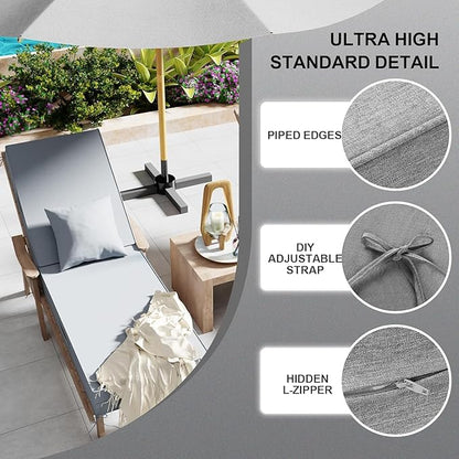 Outdoor Water-Resistant Olefin Chaise Lounge Cushions with Pillow, Weather and Fade Resistant Patio Furniture Lounge Chair Cushion Ideal for Patio, Lawn, Garden, Light Gray, 80"L x 26"W x 5"T