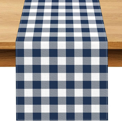 Navy Blue Gingham Table Runner Coastal Nautical Birthday Party Decoration BBQ Picnic Home Kitchen Table Decor (Navy Blue, 13" x 72")