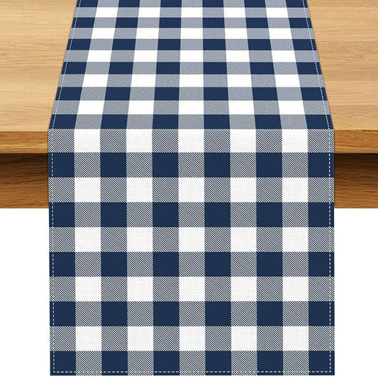 Navy Blue Gingham Table Runner Coastal Nautical Birthday Party Decoration BBQ Picnic Home Kitchen Table Decor (Navy Blue, 13" x 72")