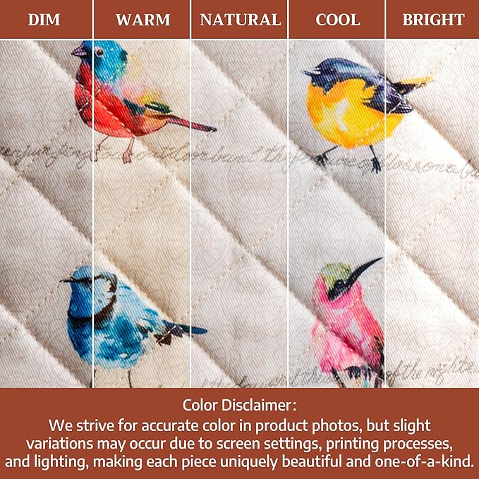 Maison d' Hermine 100% Cotton Oven Mitt & Pot Holder Set (7.5"x13" & 8"x8") Heat Resistant BBQ Cooking Gloves with Loop Baking Grilling Kitchen Hotel Home Farmhouse Spring Summer (Birdies on Wire)