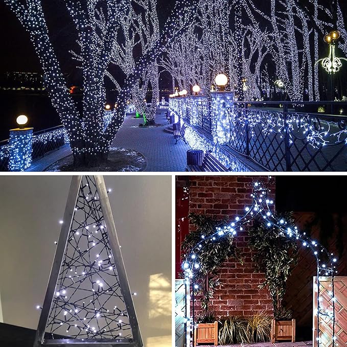 QITONG 500LED White String Lights, 165ft Christmas Lights Outdoor Waterproof with Plug in, Green Wire Twinkle Tree Lights Indoor with 8 Modes