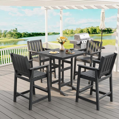 Garvee 5-Piece Outdoor Adirondack Bar Set, Patio Bar Table with 4 Bar Chairs, HDPE All-Weather Patio Bar Furniture Set with Umbrella Hole, for Balcony, Backyard, Poolside, Bistro