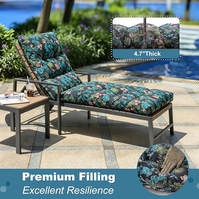 Outdoor Lounge Chair Cushions, 74.4 x 22 x 4.7 Inches Waterproof Fade Resistant Patio Cushion for Chaise Lounger