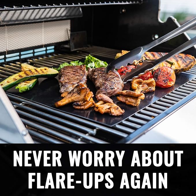 Grillaholics Grill Mats & Oven Liners (Set of 2) - Heavy Duty Non-Stick Reusable PTFE Cooking Mats for Grill, Oven, Smoker & Baking - Easy Clean BBQ Grill Mat, Oven Protector & Grill Grate Liner