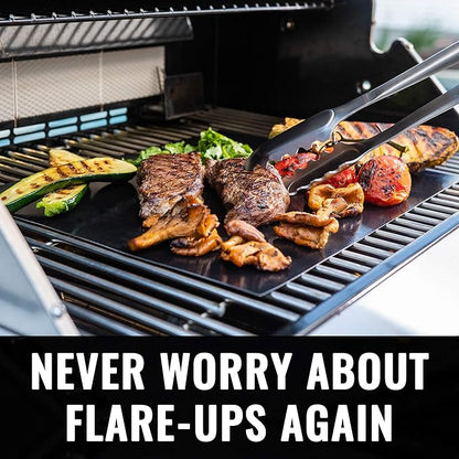 Grillaholics Grill Mats & Oven Liners (Set of 2) - Heavy Duty Non-Stick Reusable PTFE Cooking Mats for Grill, Oven, Smoker & Baking - Easy Clean BBQ Grill Mat, Oven Protector & Grill Grate Liner