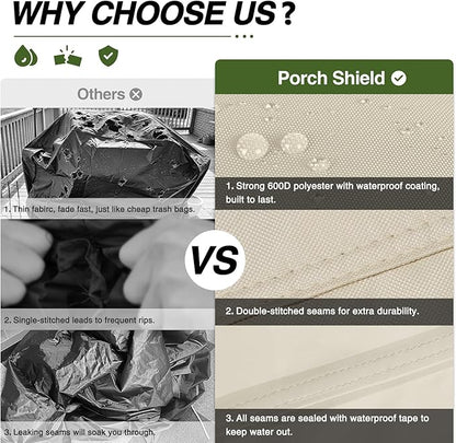 Porch Shield 62W x 24D x 48H inch Premium Gas Grill Cover Up to 60 inch, Waterproof and Fade Resistant 600D BBQ Covers for Weber, Brinkmann, Char-Broil and More, Light Tan