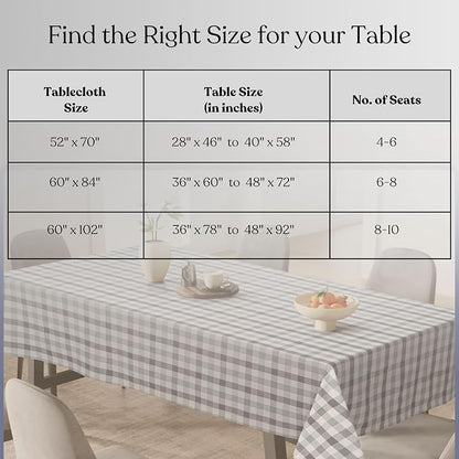 Gingham Checked Tablecloth, 100% Cotton, 60"x102", Durable & Washable Table Cover for Dining, Picnic, Farmhouse Kitchen, Indoor Outdoor Use - Dark Grey, Light Grey, Natural