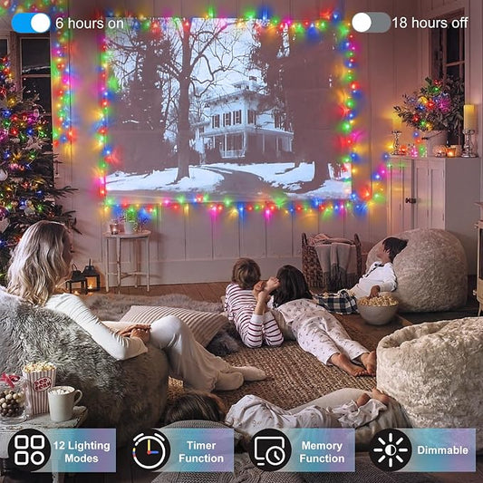 Christmas Tree String Lights 75FT 300 LED Multicolor | Dimmable, 12 Light Styles, Memory Timer, Waterproof, 29V Safe Low Voltage, Diamond-Faceted LED, Energy Efficiency