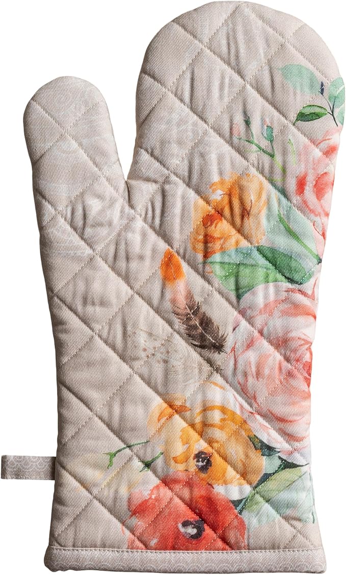 Maison d'Hermine Oven Gloves 100% Cotton Oven Mitt 7" x 13" with Loop Heat Resistant BBQ Cooking Gloves Baking Grilling Kitchen Hotel Home Farmhouse Spring Summer (Pack of 1, Ibiza - Beige)