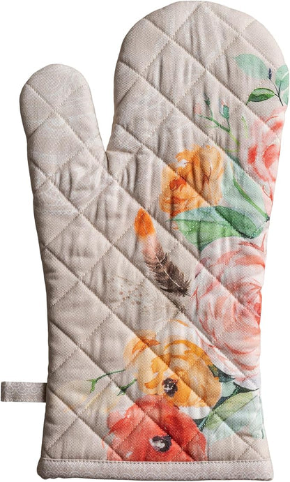 Maison d'Hermine Oven Gloves 100% Cotton Oven Mitt 7" x 13" with Loop Heat Resistant BBQ Cooking Gloves Baking Grilling Kitchen Hotel Home Farmhouse Spring Summer (Pack of 1, Ibiza - Beige)